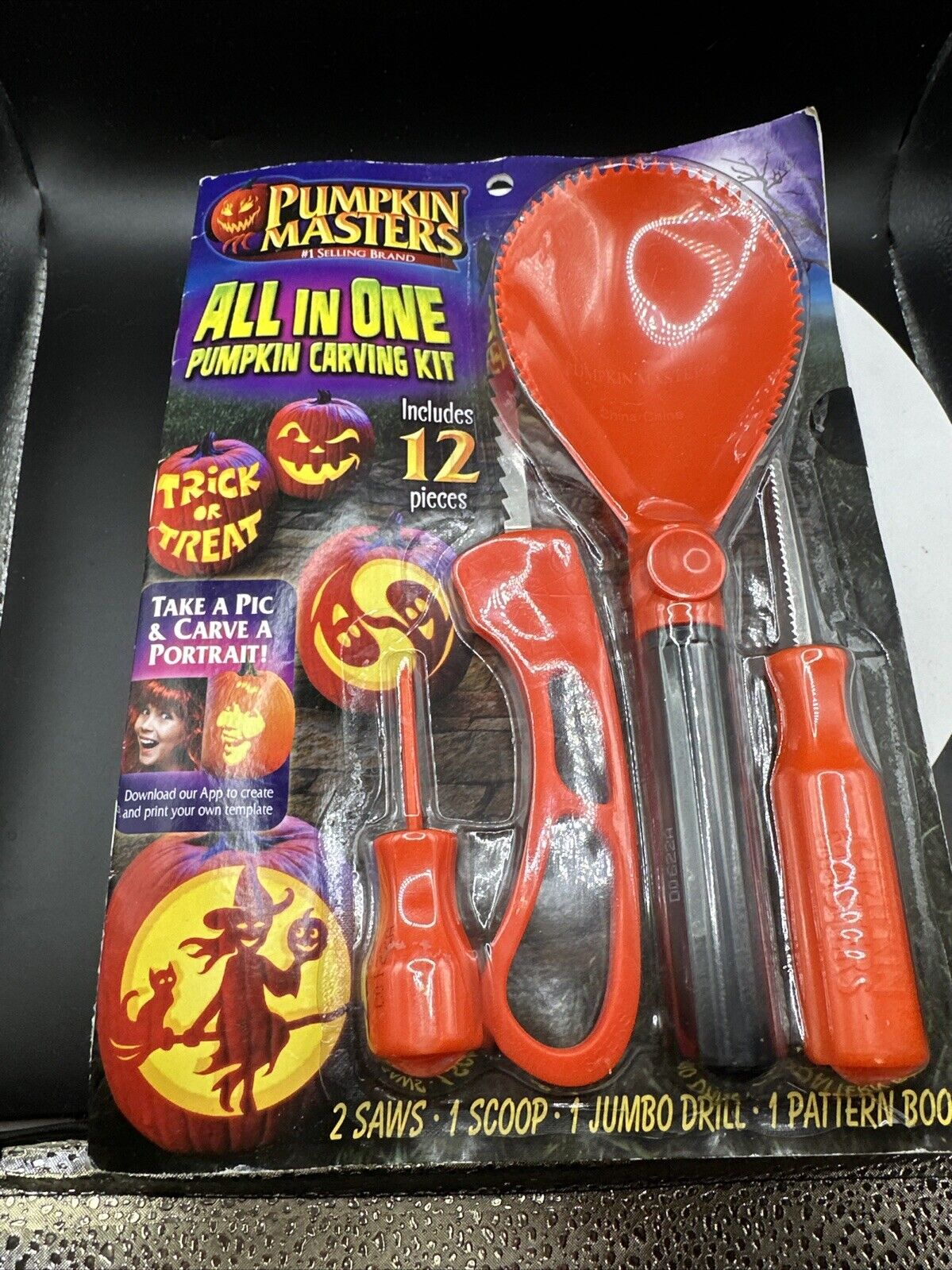 12pc Pumpkin Masters Carving kit set Print your own template - saws drill scoop