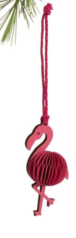 12 Mini Pink Paper Flamingo Christmas Ornaments 2/6 Pack World Market Honeycomb
