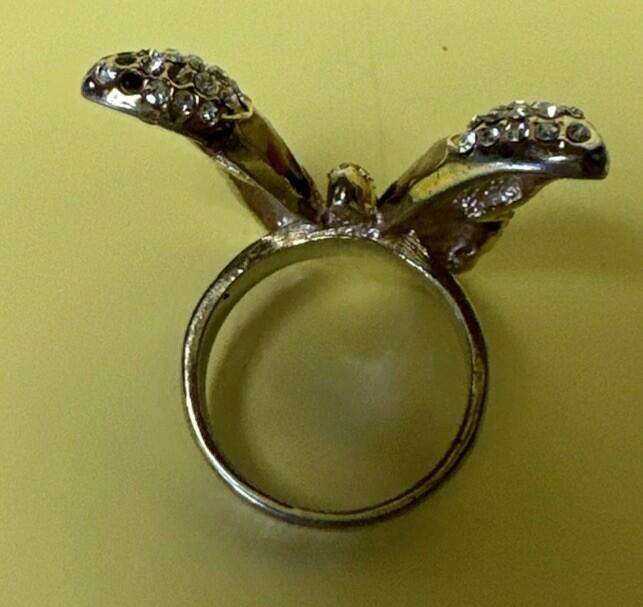 Contessa Di Capri Gold Tone & Crystal Butterfly Ring 1970's Size 7
