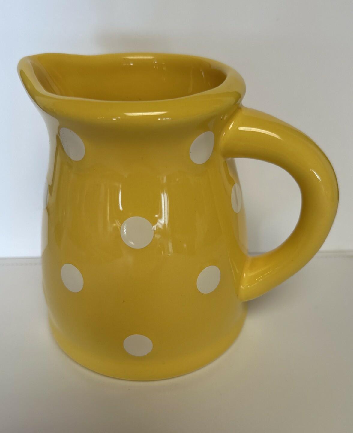 Terramoto Ceramic 5.125” Yellow Pitcher w/ Raised White Polka Dots