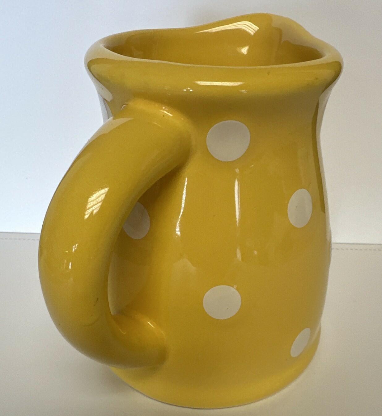 Terramoto Ceramic 5.125” Yellow Pitcher w/ Raised White Polka Dots