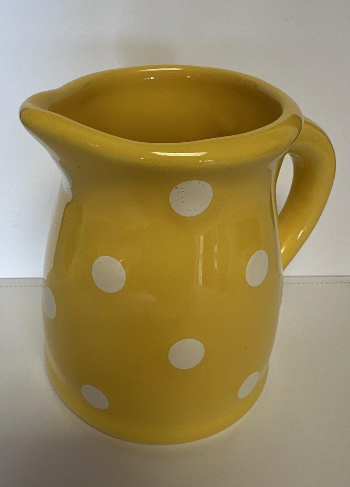 Terramoto Ceramic 5.125” Yellow Pitcher w/ Raised White Polka Dots