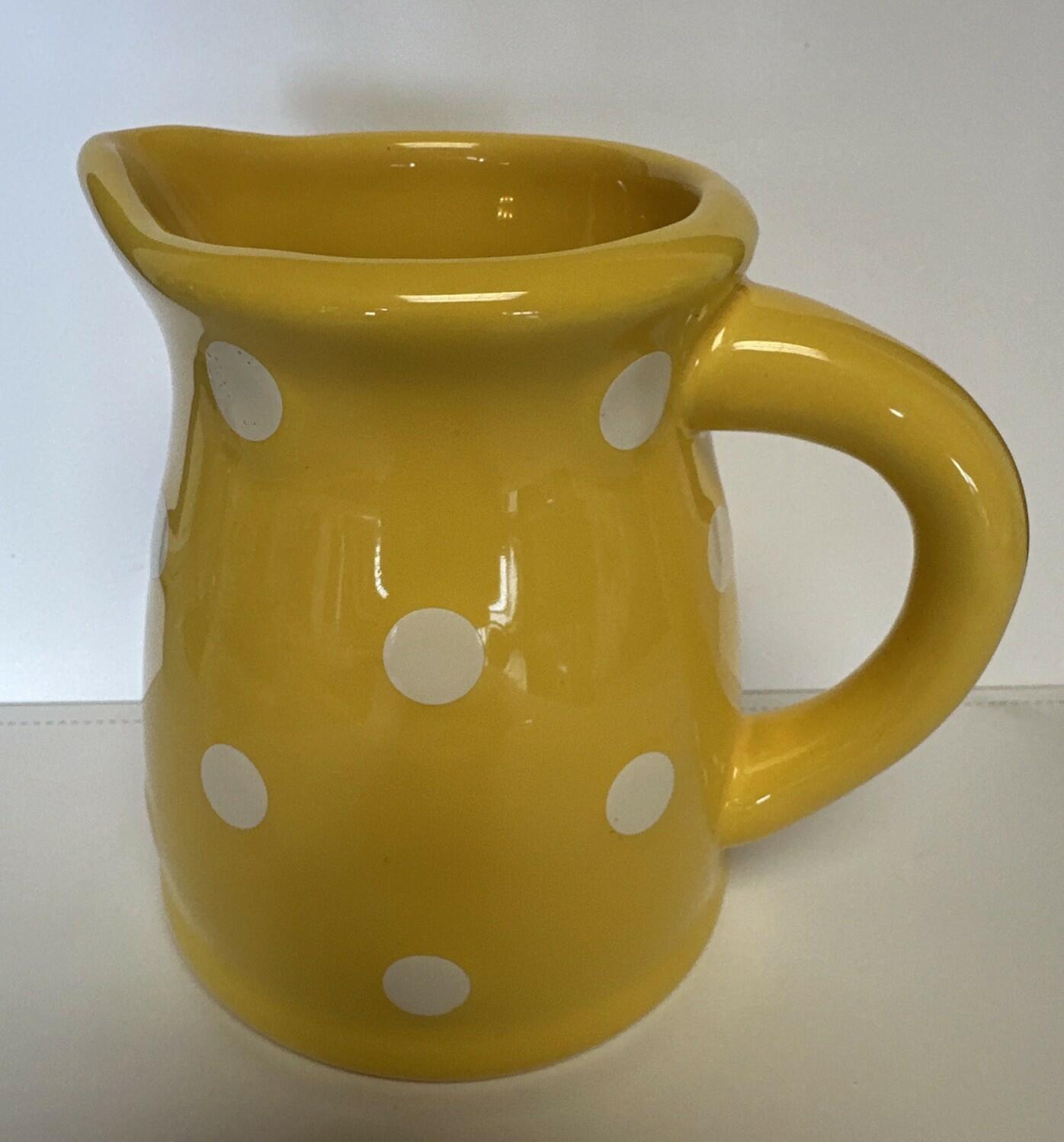 Terramoto Ceramic 5.125” Yellow Pitcher w/ Raised White Polka Dots