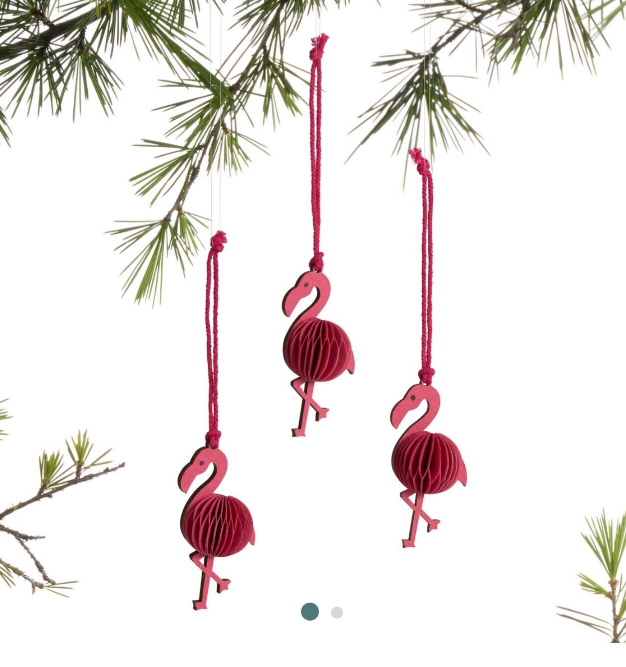 12 Mini Pink Paper Flamingo Christmas Ornaments 2/6 Pack World Market Honeycomb