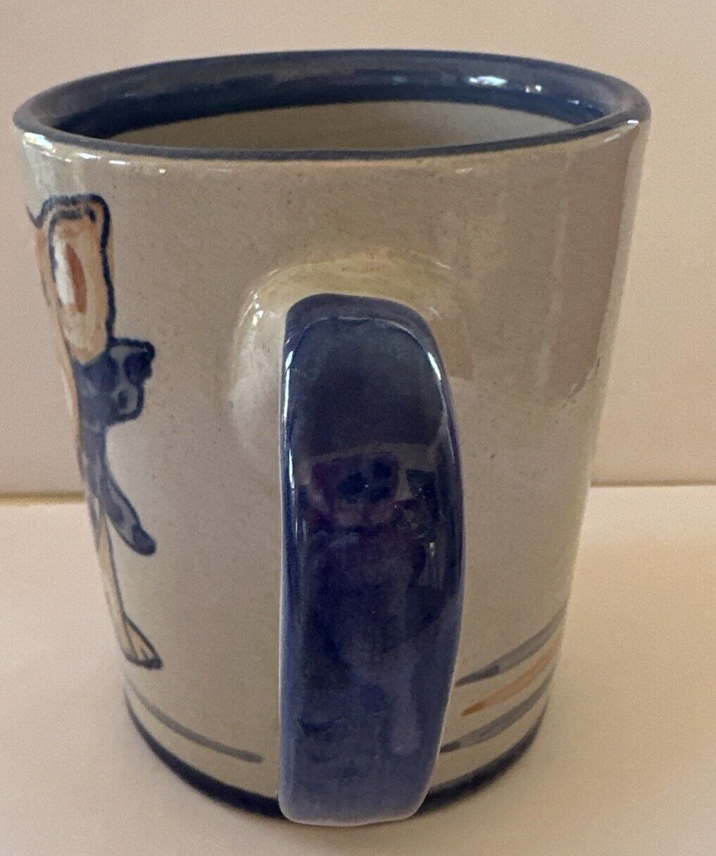 Louisville Stoneware Pottery Mug Cup Coffee Tea Pigs Blue Scarves 4” USA Farm