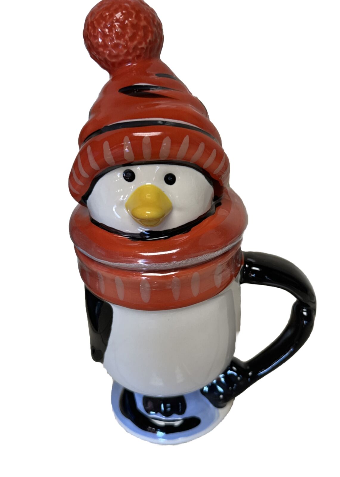 Pfaltzgraff Penguin Skate Figural Covered Mug NEW