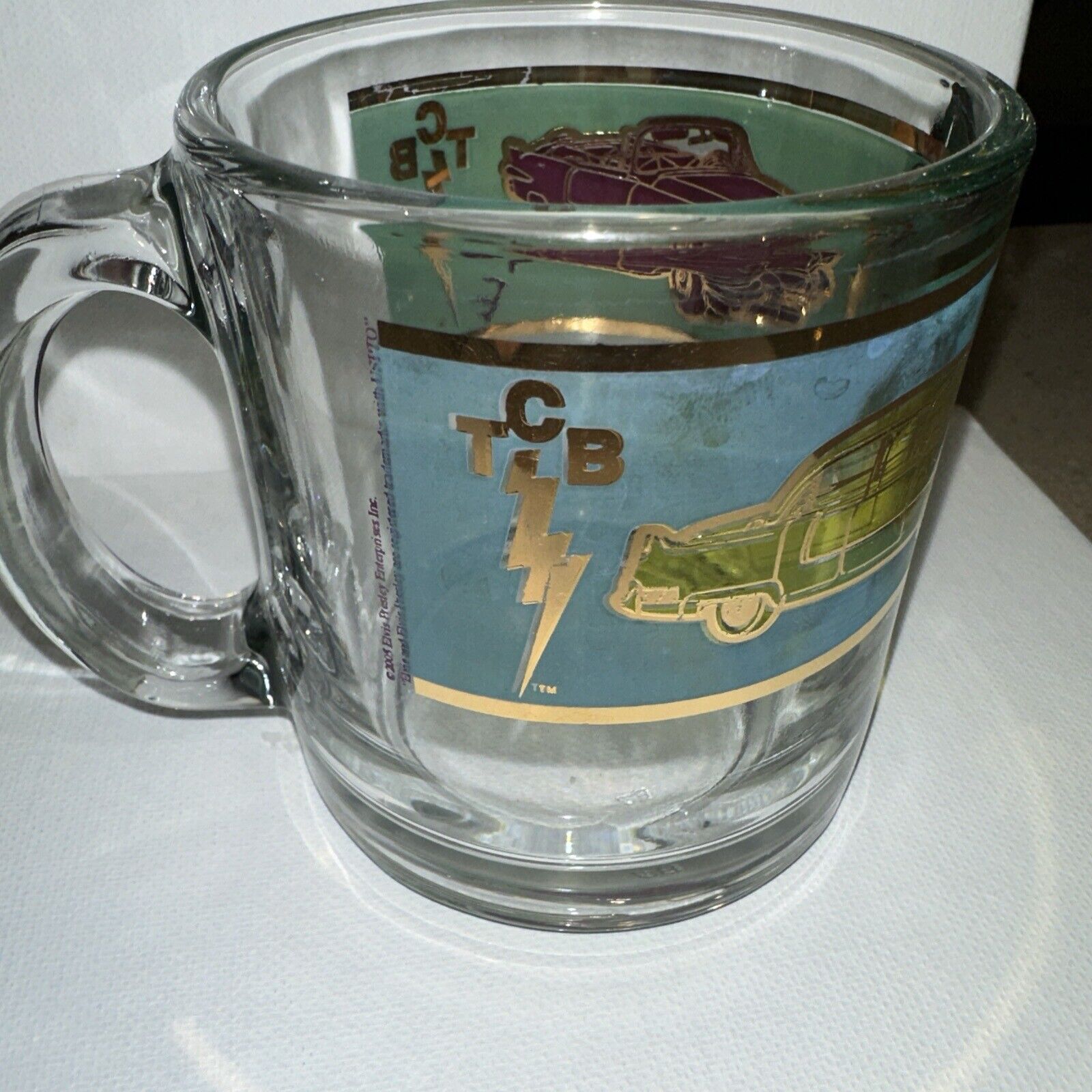ELVIS PRESLEY GLASS MUG TCM WITH HOLOGRAM LABELS COLLECTIBLE  VINTAGE