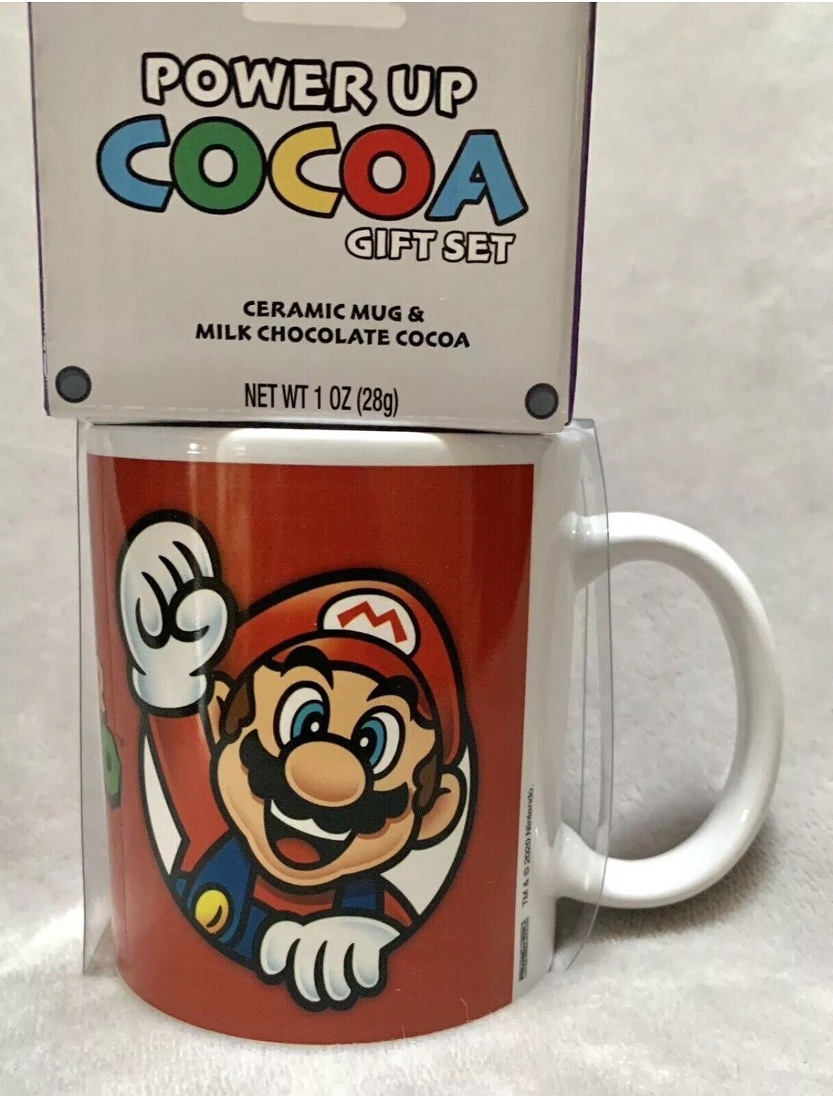 NEW Power up Purple Mushroom SUPER MARIO 12oz Ceramic Mug & Hot Cocoa Gift Set