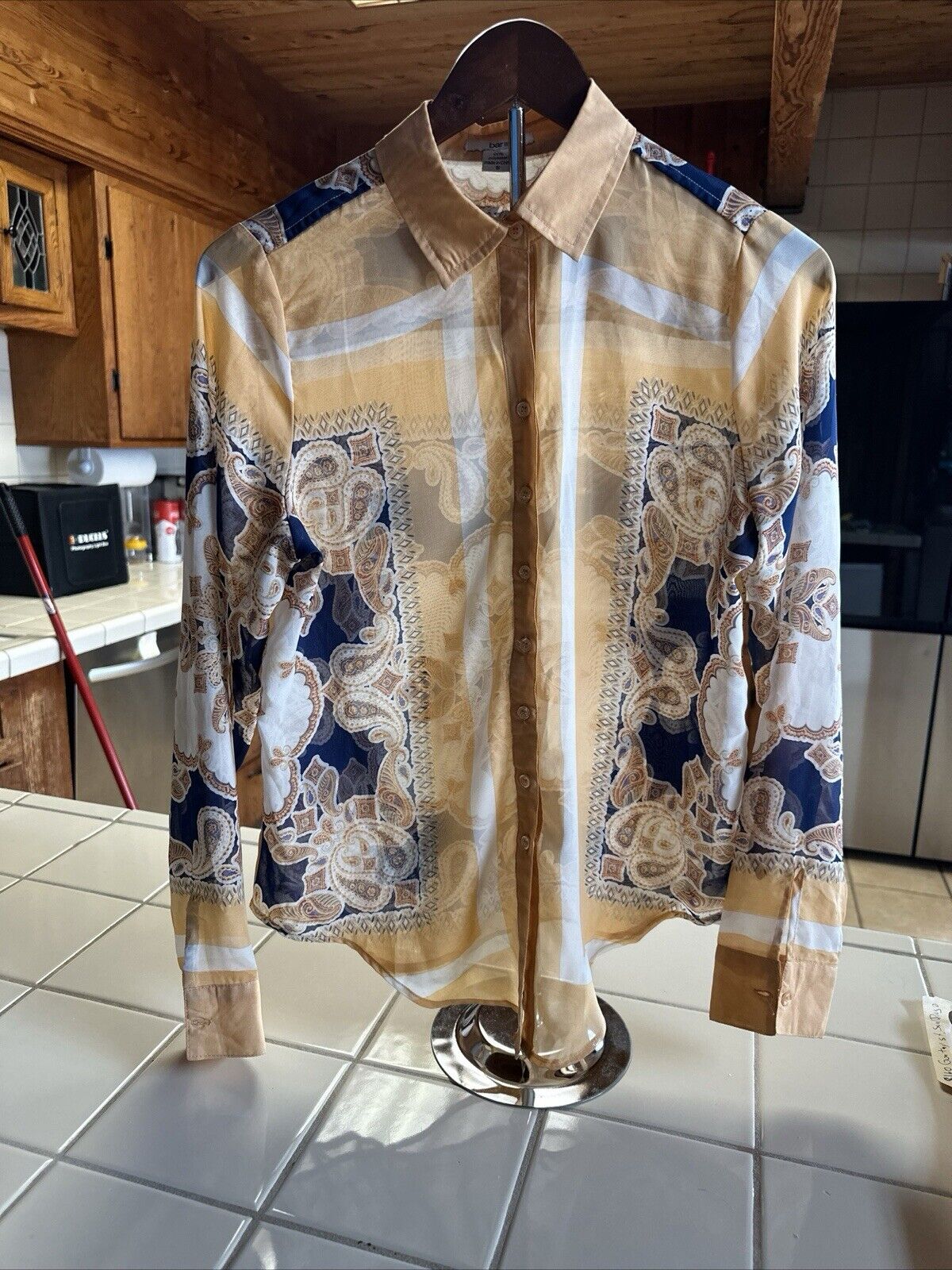 bar111 Women’s Pasily Sheer Blue White And Beige Long Sleeve Blouse