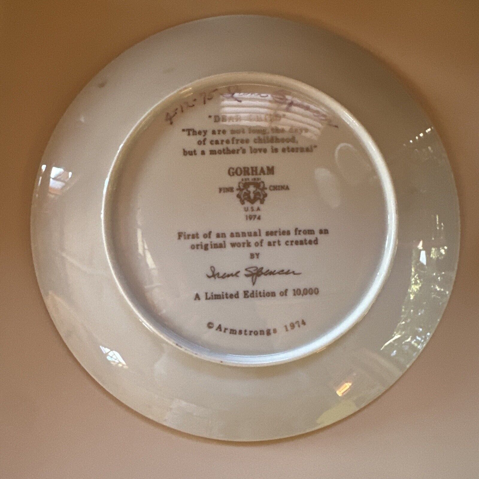 'Dear Child' Gorham Fine China Collector Plate 1974 Ltd Ed Art by Irene Spencer