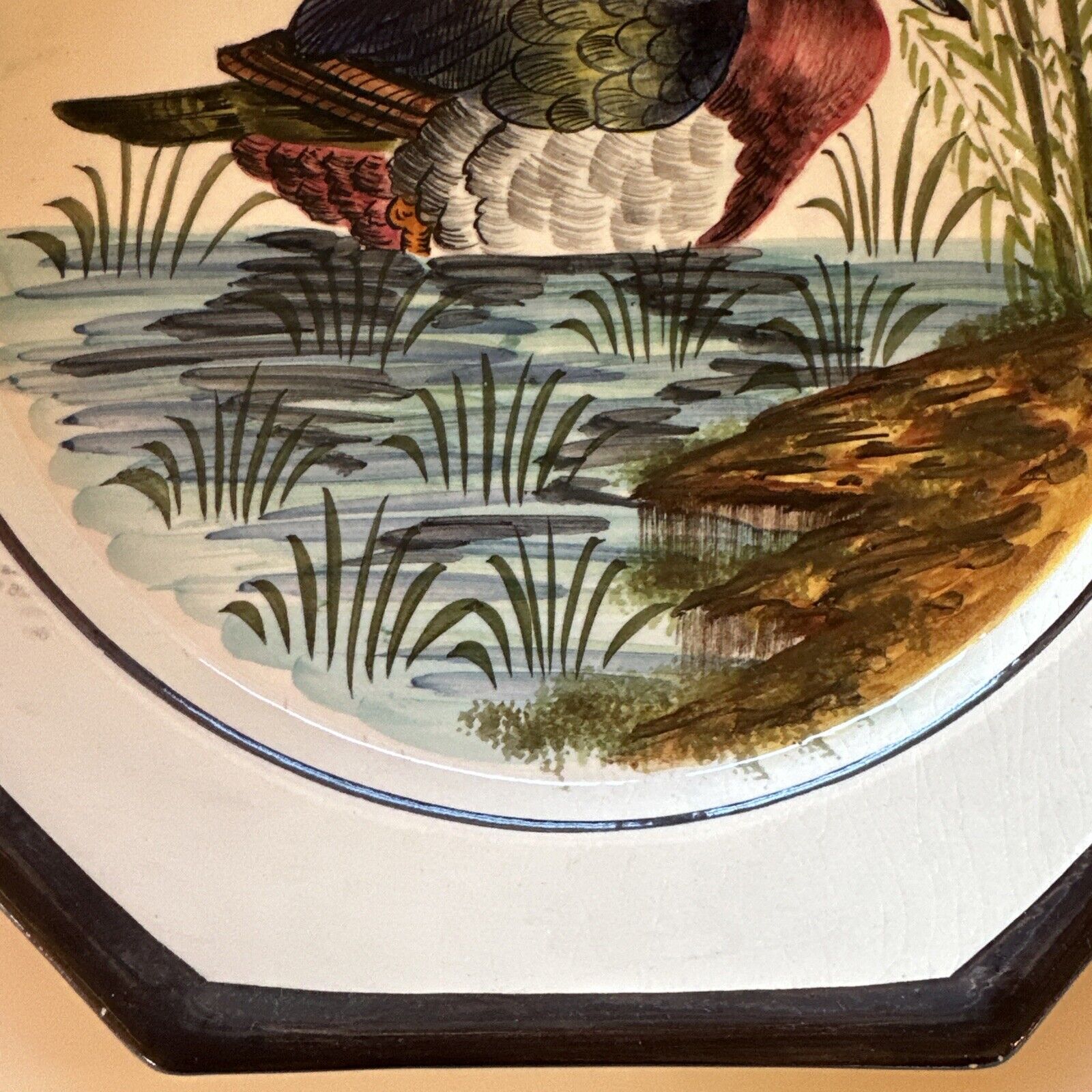 Set of 2 Vintage Italian Hand Painted Duck Wall Hanging Plate HOLSTEIN DURHAN