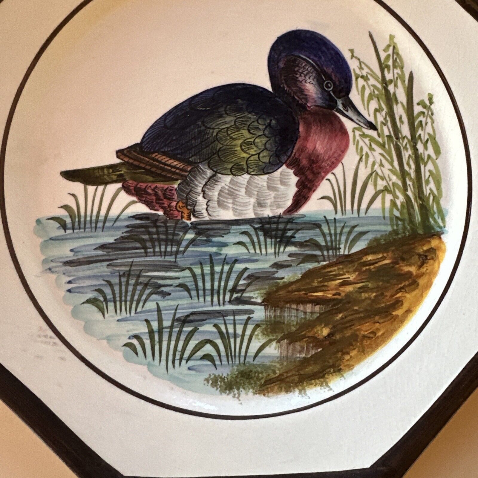 Set of 2 Vintage Italian Hand Painted Duck Wall Hanging Plate HOLSTEIN DURHAN