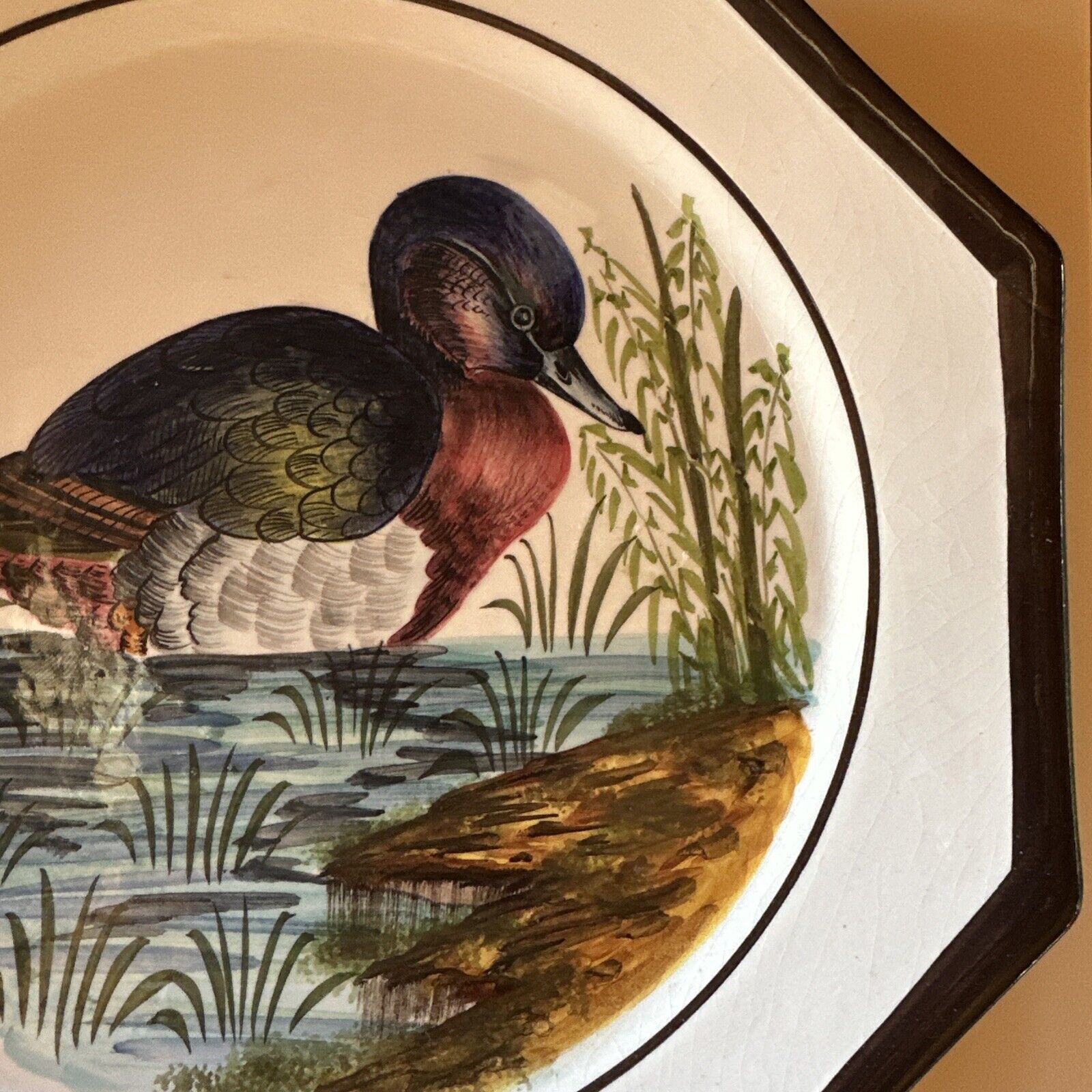 Set of 2 Vintage Italian Hand Painted Duck Wall Hanging Plate HOLSTEIN DURHAN