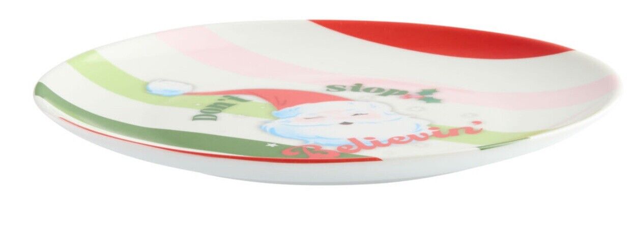 ONE Merry Kitschmas Striped Santa Porcelain Salad Plate WORLD MARKET 2 Available