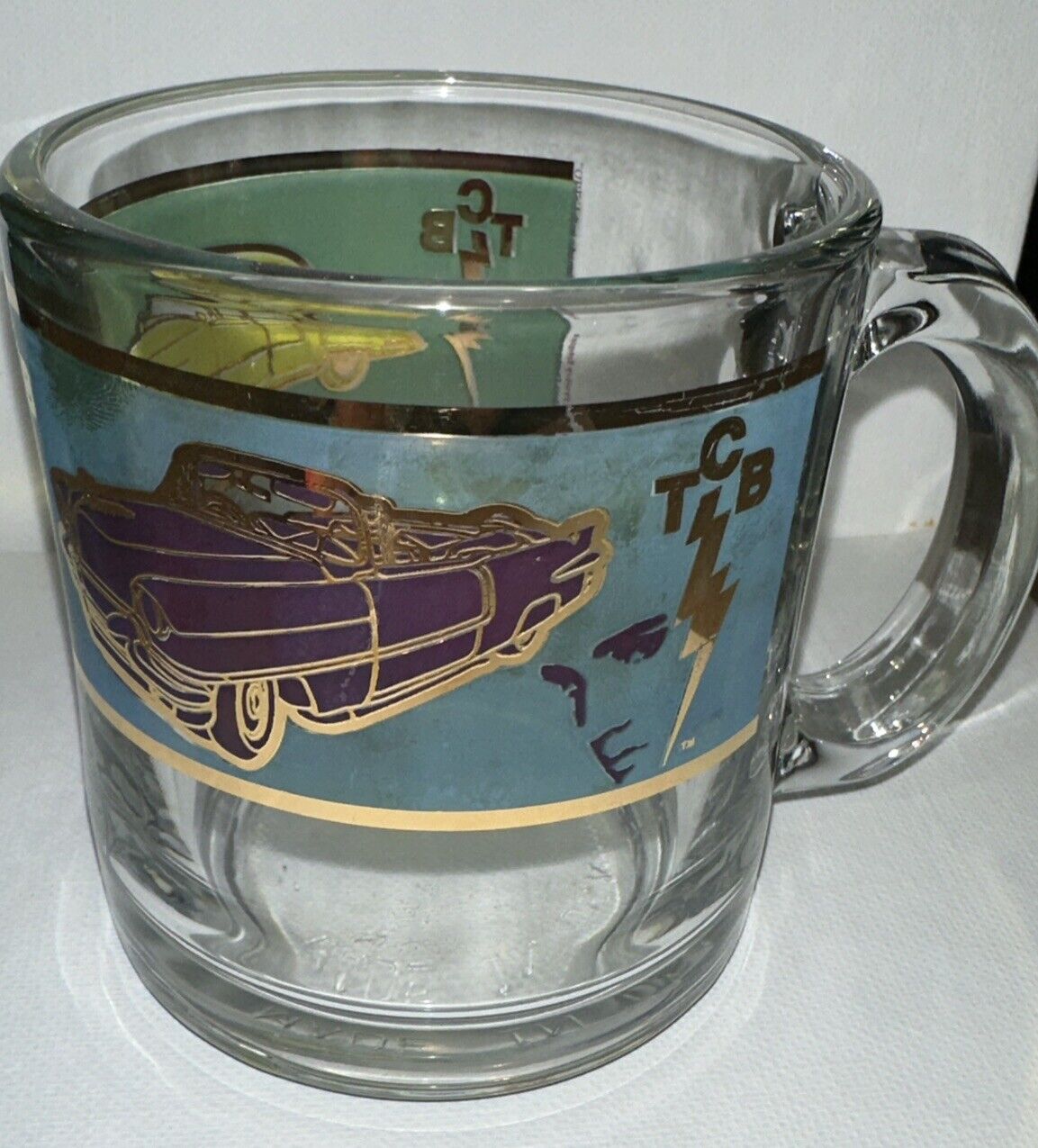 ELVIS PRESLEY GLASS MUG TCM WITH HOLOGRAM LABELS COLLECTIBLE  VINTAGE