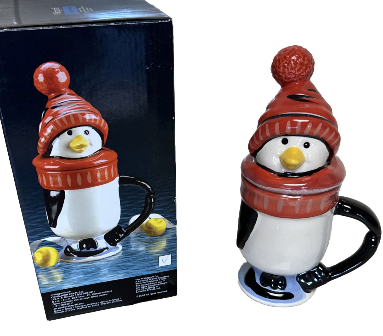 Pfaltzgraff Penguin Skate Figural Covered Mug NEW