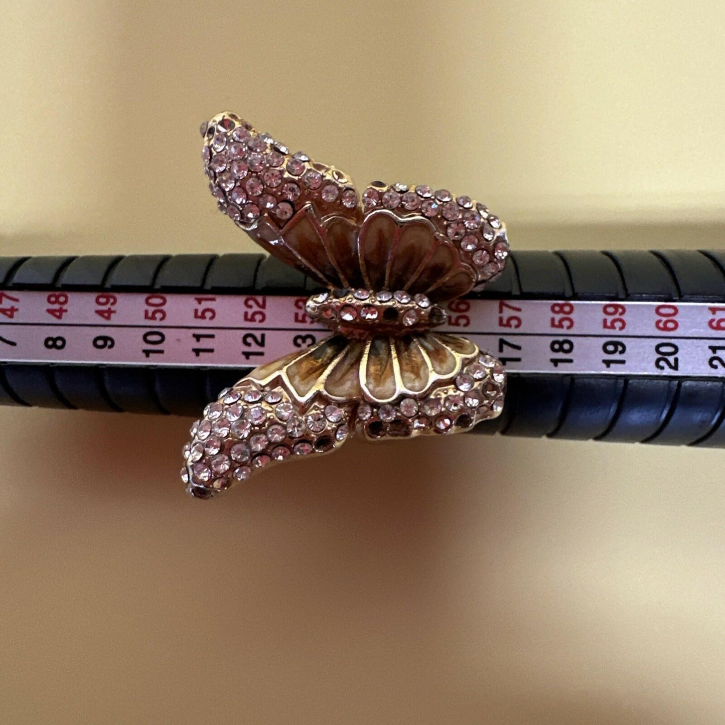 Contessa Di Capri Gold Tone & Crystal Butterfly Ring 1970's Size 7