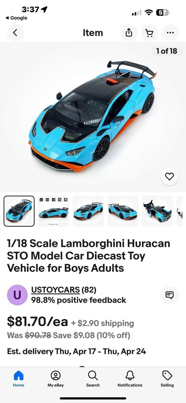 1/18 Lamborghini Huracan STO Model Car Diecast Toy Car Collection for Men