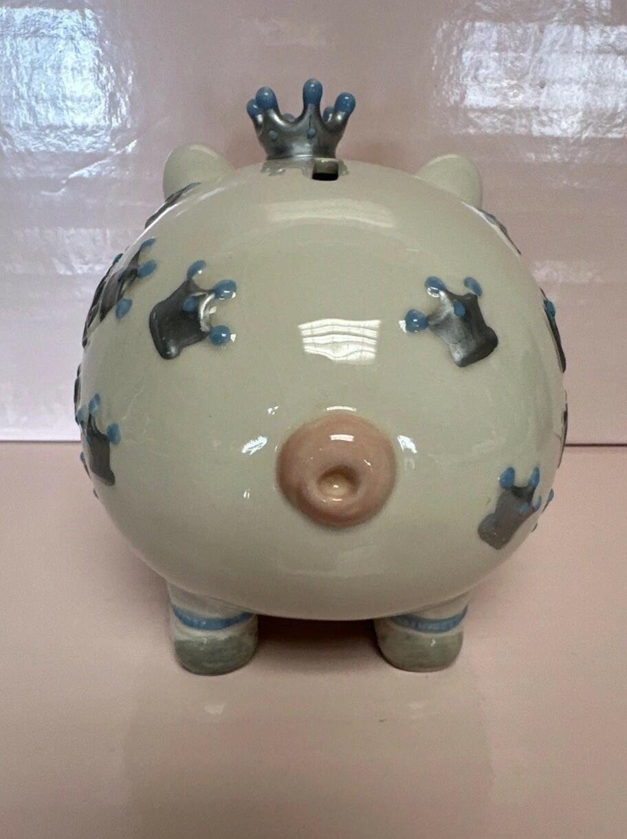New Mud Pie Little Prince Yellow Crown Baby Boy Ceramic Piggy Bank RARE