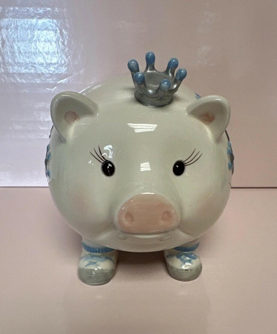 New Mud Pie Little Prince Yellow Crown Baby Boy Ceramic Piggy Bank RARE