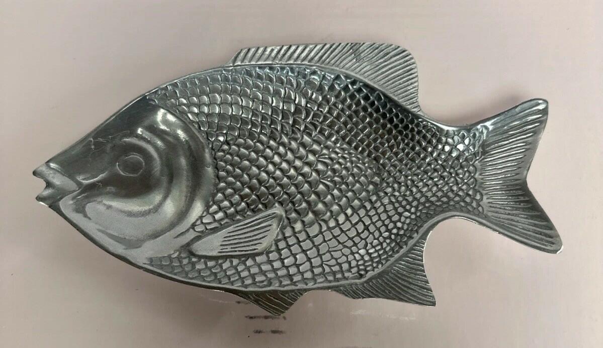 MCM Pewter Fish Shaped Serving Tray Dish Platter 11” Mexico