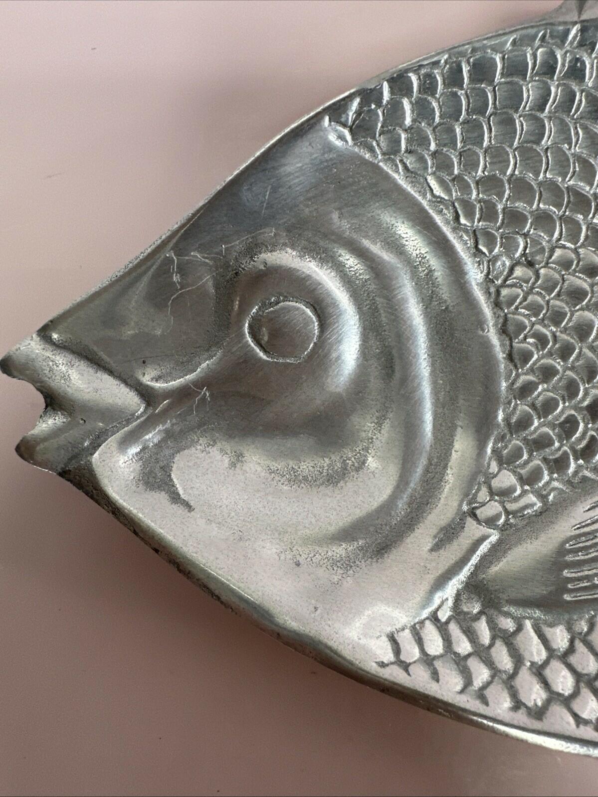 MCM Pewter Fish Shaped Serving Tray Dish Platter 11” Mexico