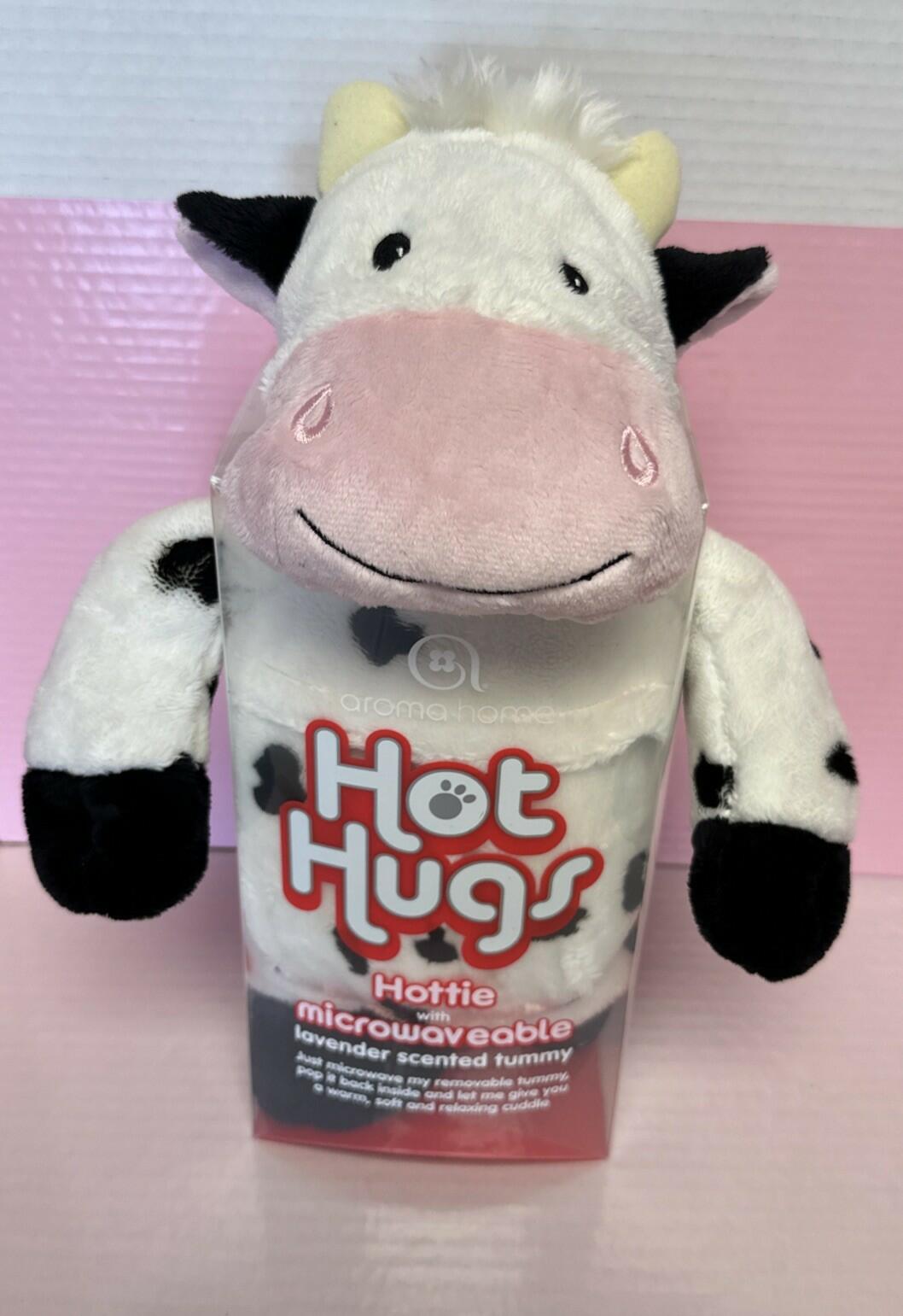 Aroma Home Hot Hugs Microwavable Plush Stuffed Black White Cow Lavender Scented