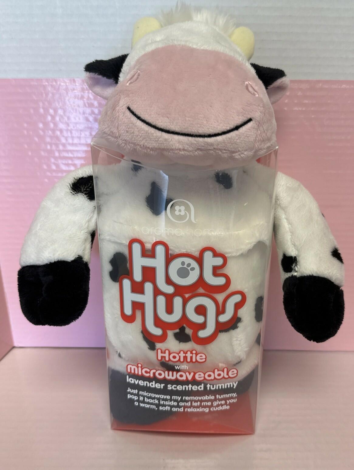 Aroma Home Hot Hugs Microwavable Plush Stuffed Black White Cow Lavender Scented