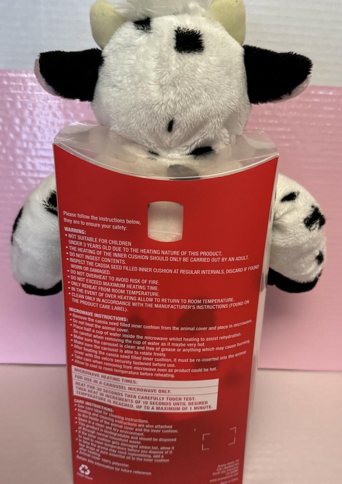Aroma Home Hot Hugs Microwavable Plush Stuffed Black White Cow Lavender Scented