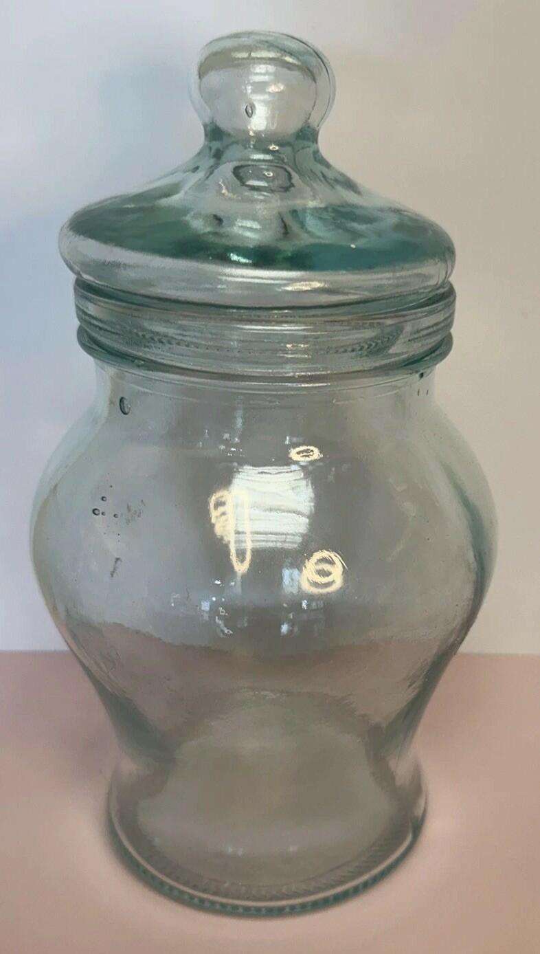 Vintage Italian Clear Green Glass Cookie Candy Jar Made In Italy SVE A 9” Tall