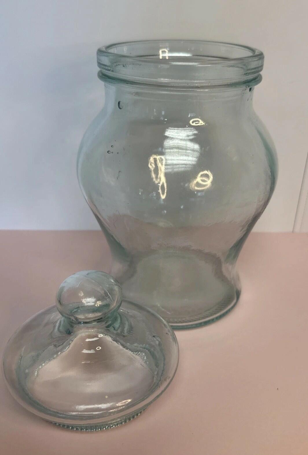 Vintage Italian Clear Green Glass Cookie Candy Jar Made In Italy SVE A 9” Tall
