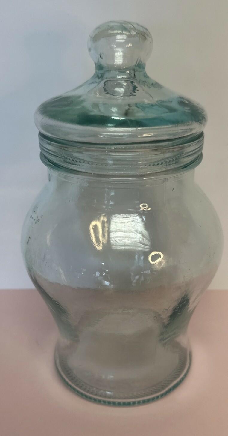 Vintage Italian Clear Green Glass Cookie Candy Jar Made In Italy SVE A 9” Tall