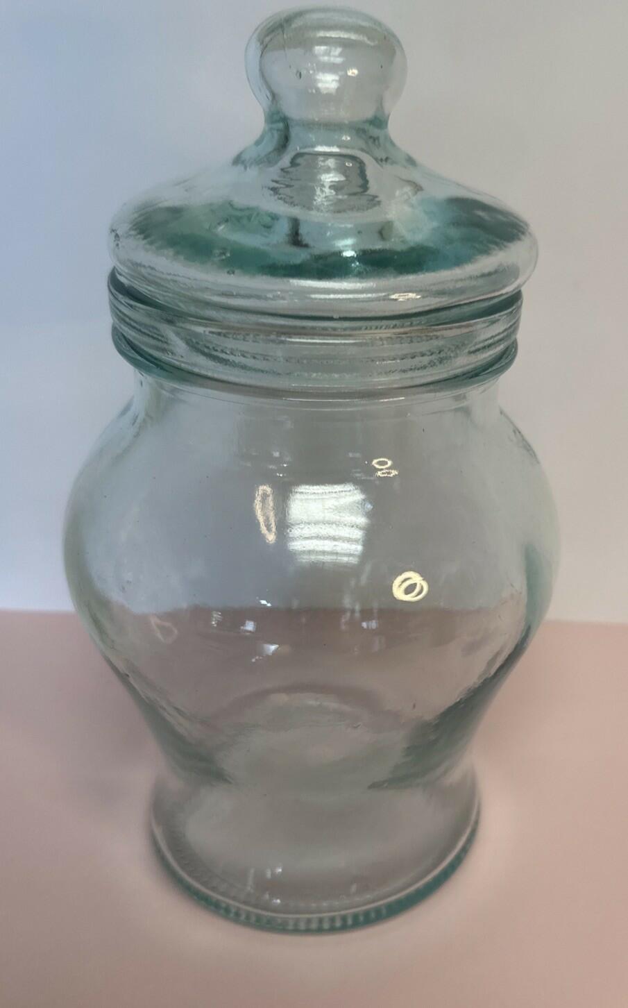 Vintage Italian Clear Green Glass Cookie Candy Jar Made In Italy SVE A 9” Tall