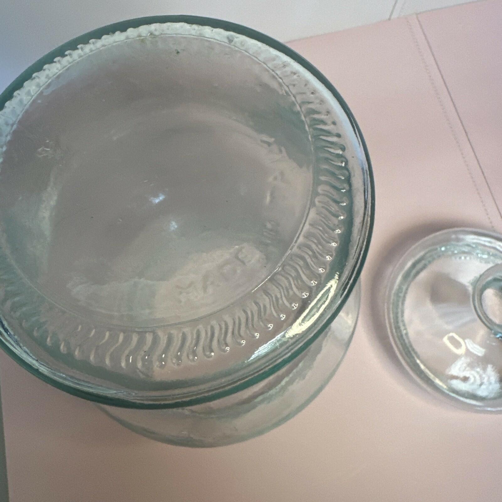 Vintage Italian Clear Green Glass Cookie Candy Jar Made In Italy SVE A 9” Tall
