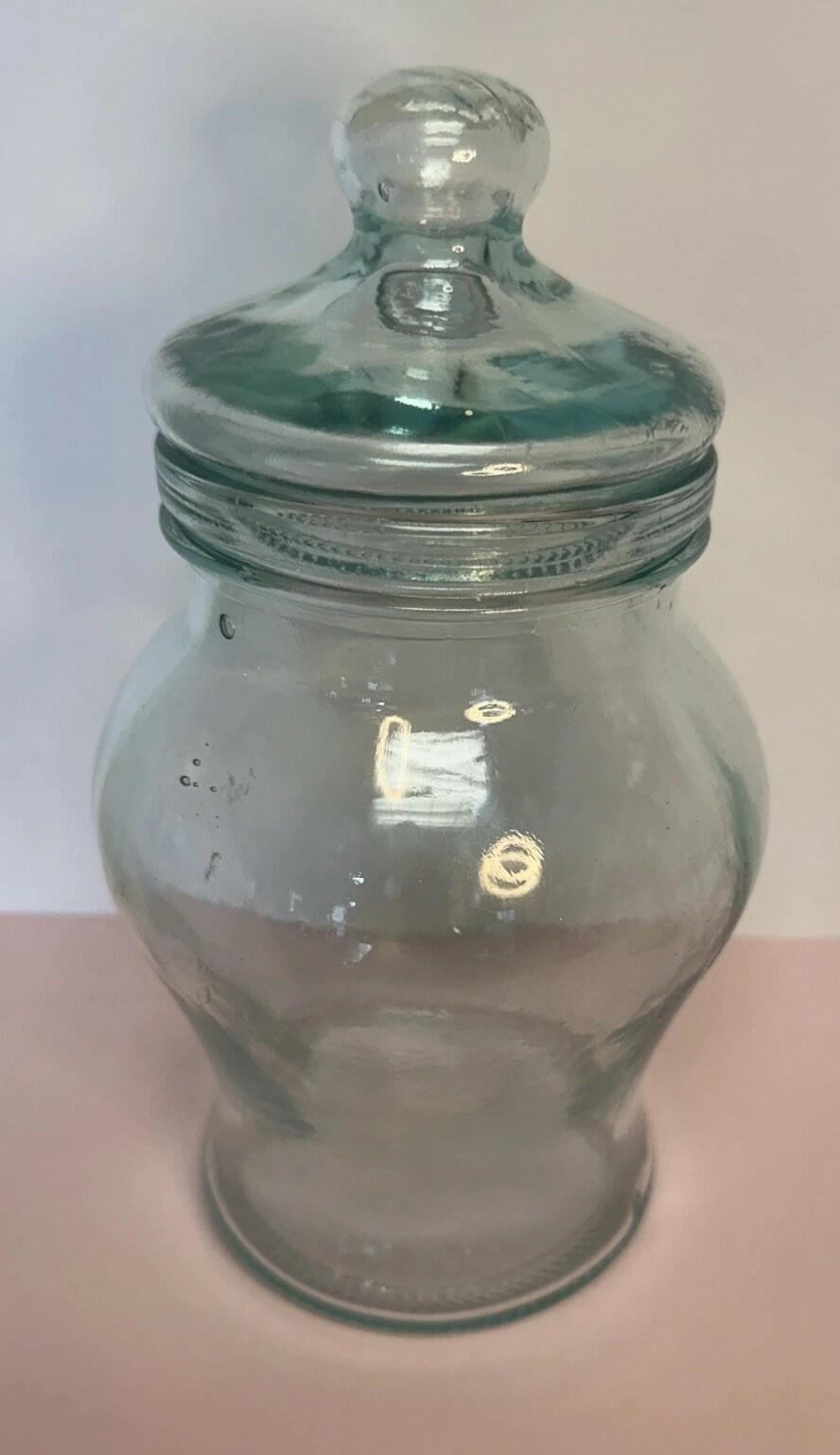 Vintage Italian Clear Green Glass Cookie Candy Jar Made In Italy SVE A 9” Tall
