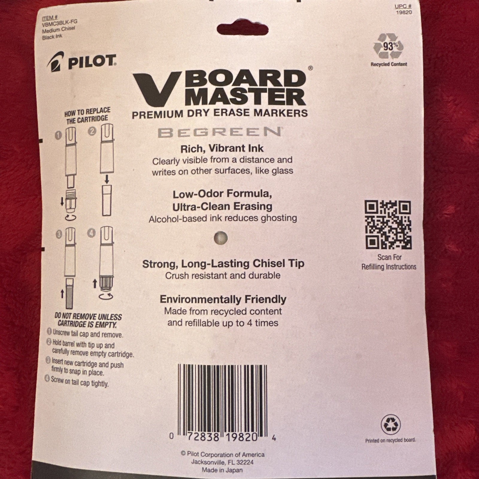 Pilot V Board Master Dry Erase Markers Black Pack of 3 With 2 Refills