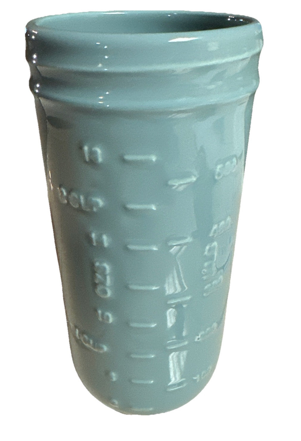 Fishs Eddy Mason Jar Ceramic Country Decor Mint Green Glaze Wide Mouth