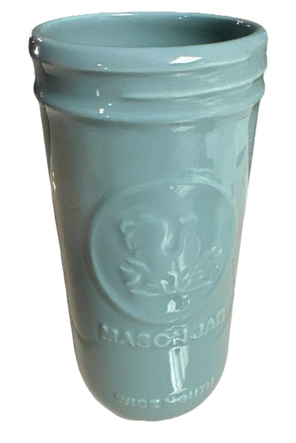 Fishs Eddy Mason Jar Ceramic Country Decor Mint Green Glaze Wide Mouth